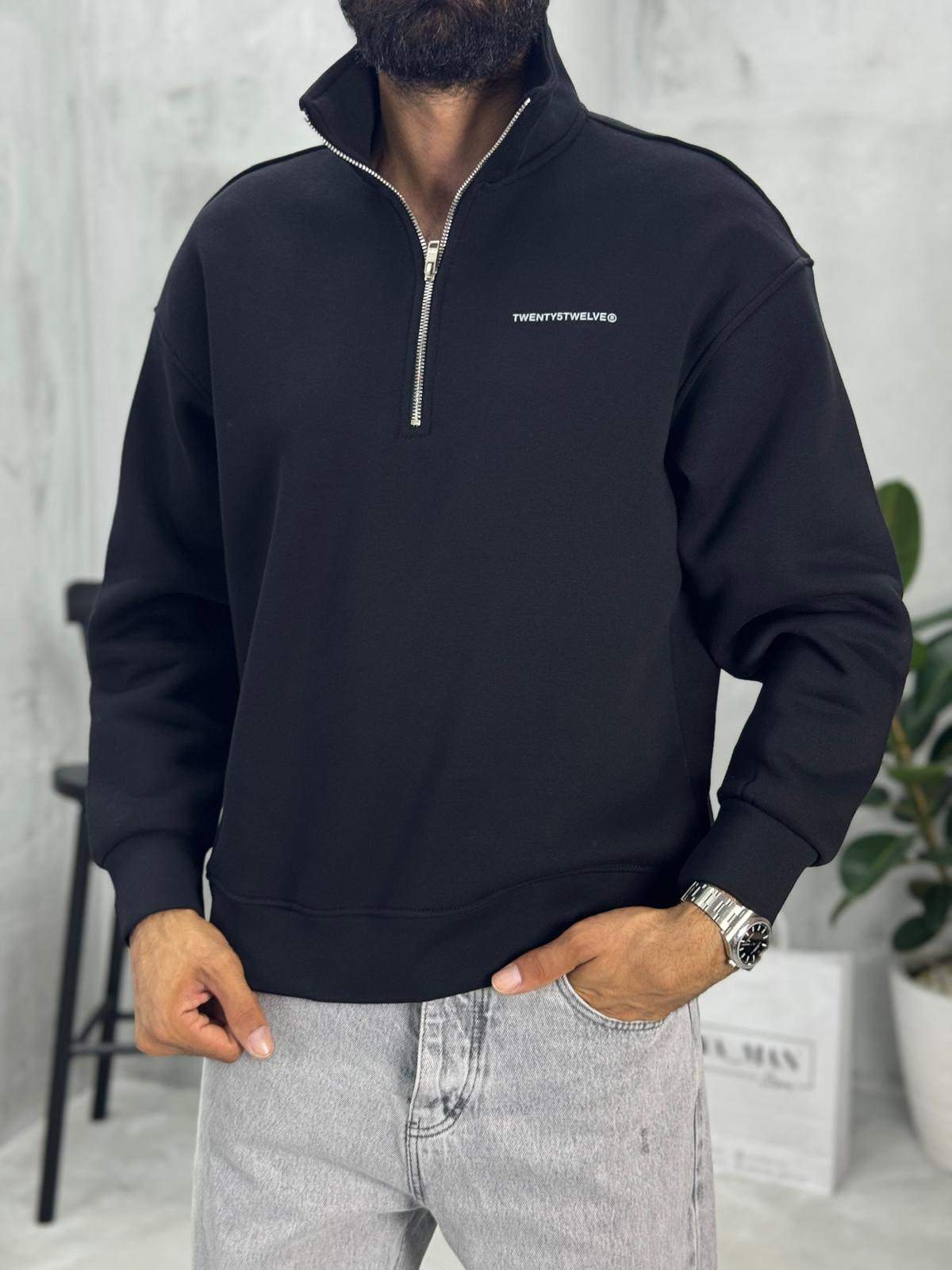 Yarım Fermuarlı Sweatshirt Siyah