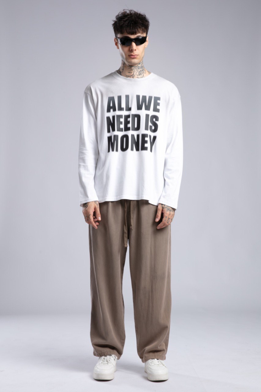 Yazı Baskılı İnce Pistole Sweatshirt Beyaz