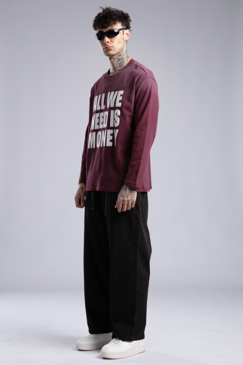 Yazı Baskılı İnce Pistole Sweatshirt Bordo