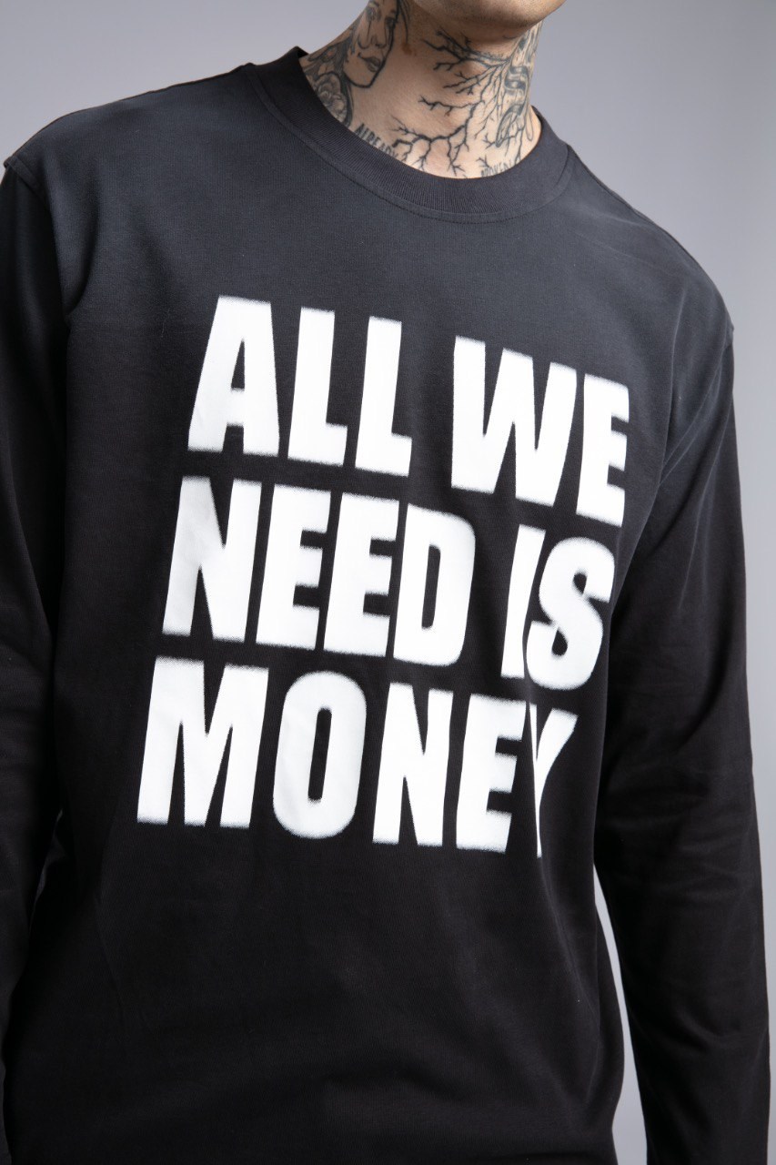 Yazı Baskılı İnce Pistole Sweatshirt Siyah