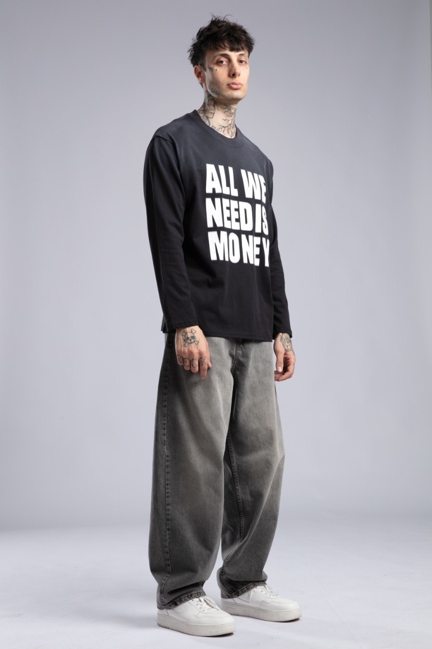 Yazı Baskılı İnce Pistole Sweatshirt Siyah