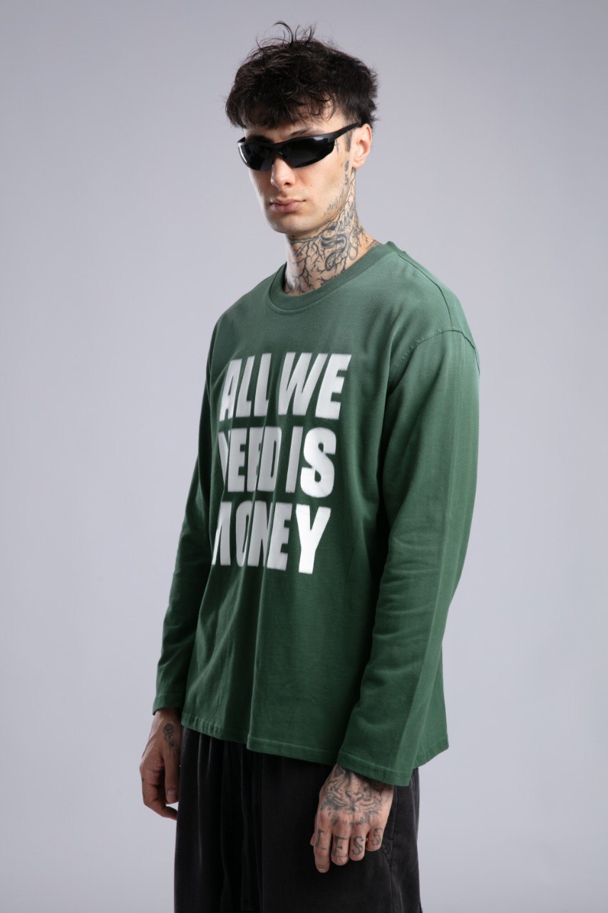 Yazı Baskılı İnce Pistole Sweatshirt Yeşil