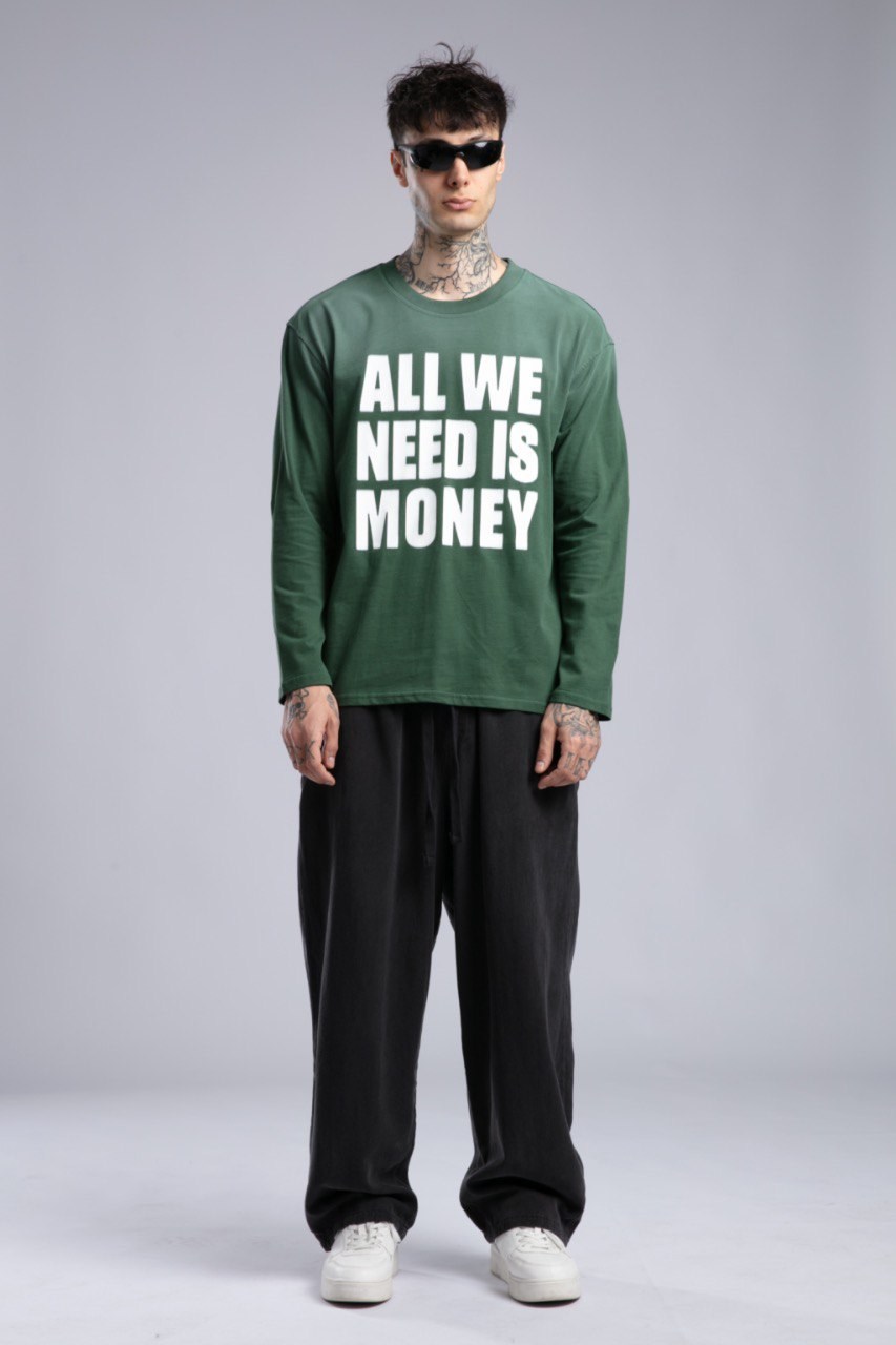 Yazı Baskılı İnce Pistole Sweatshirt Yeşil