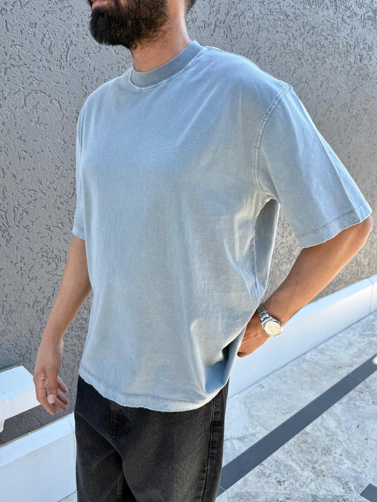 Yıkamalı Basic Oversize Kalıp Tişört Gri