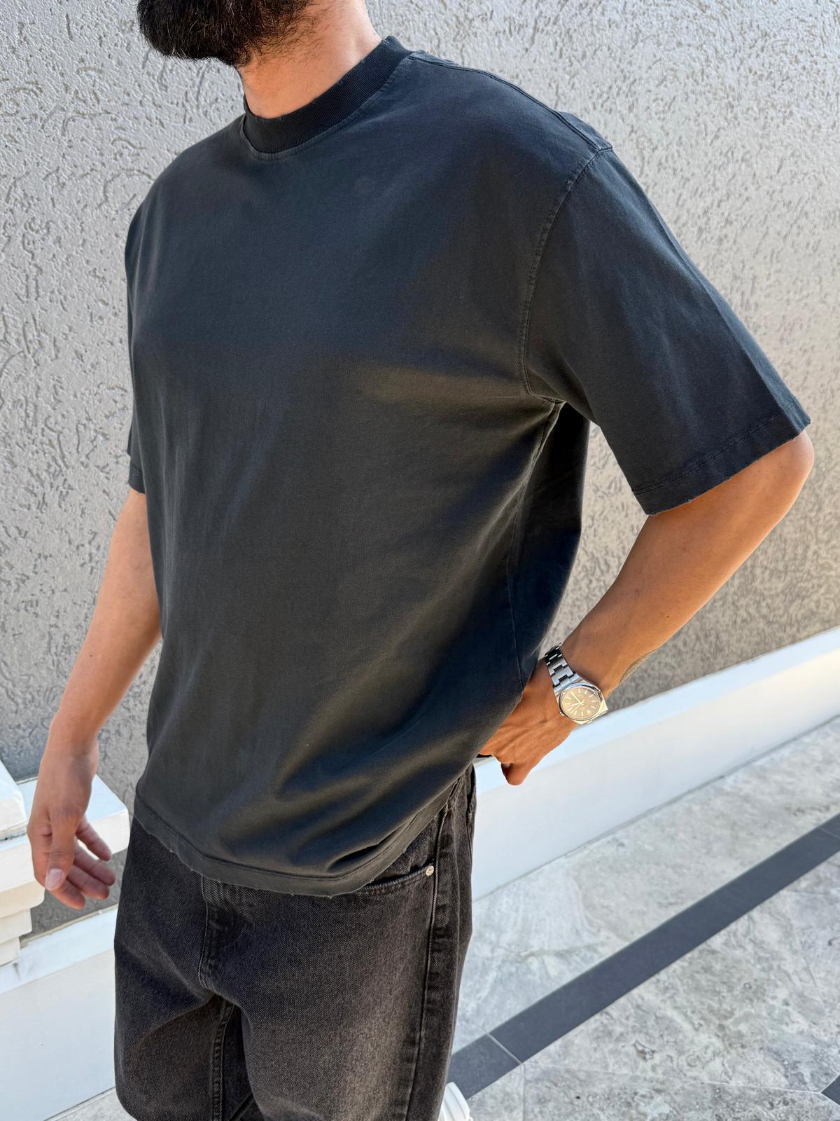 Yıkamalı Basic Oversize Kalıp Tişört Siyah