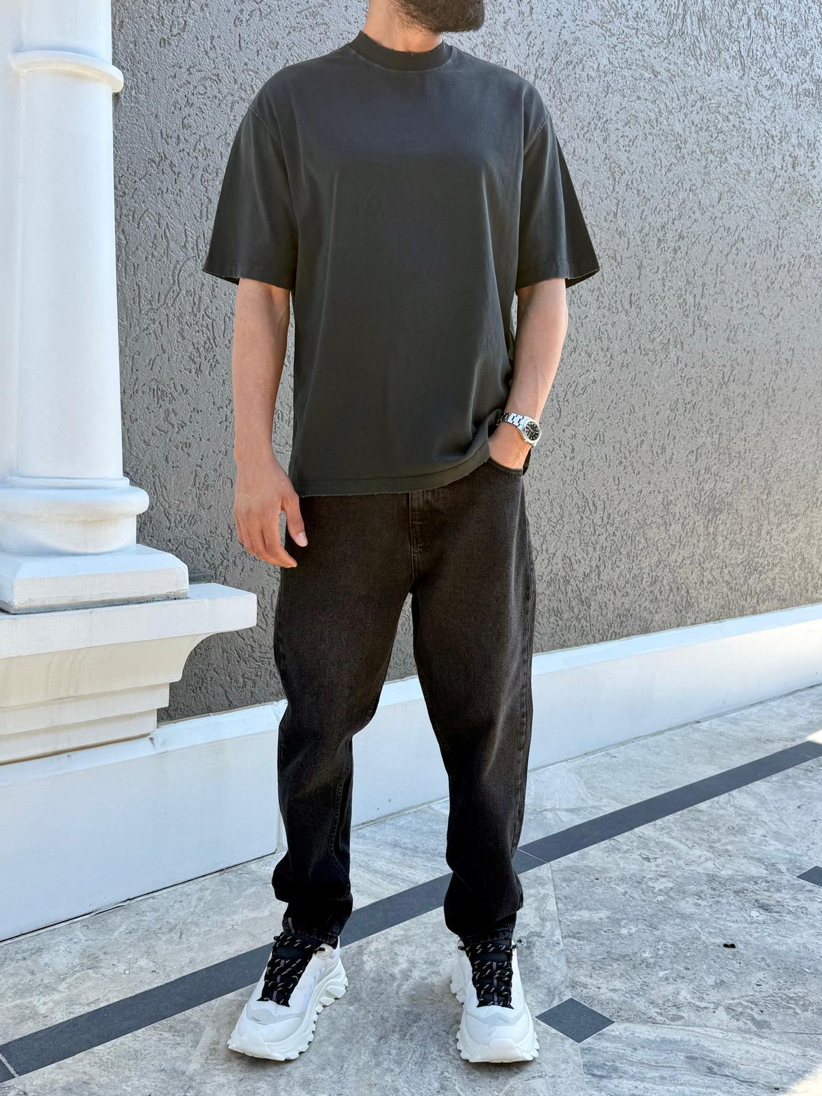 Yıkamalı Basic Oversize Kalıp Tişört Siyah