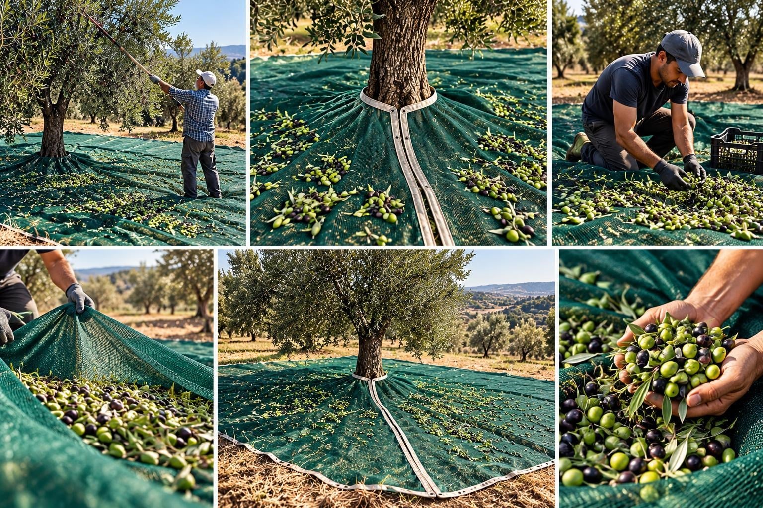 Ağaca Geçirmeli Zeytin Toplama Örtüsü - 75lik - Yeşil - Şeritli Kuşgözü Halkalı 