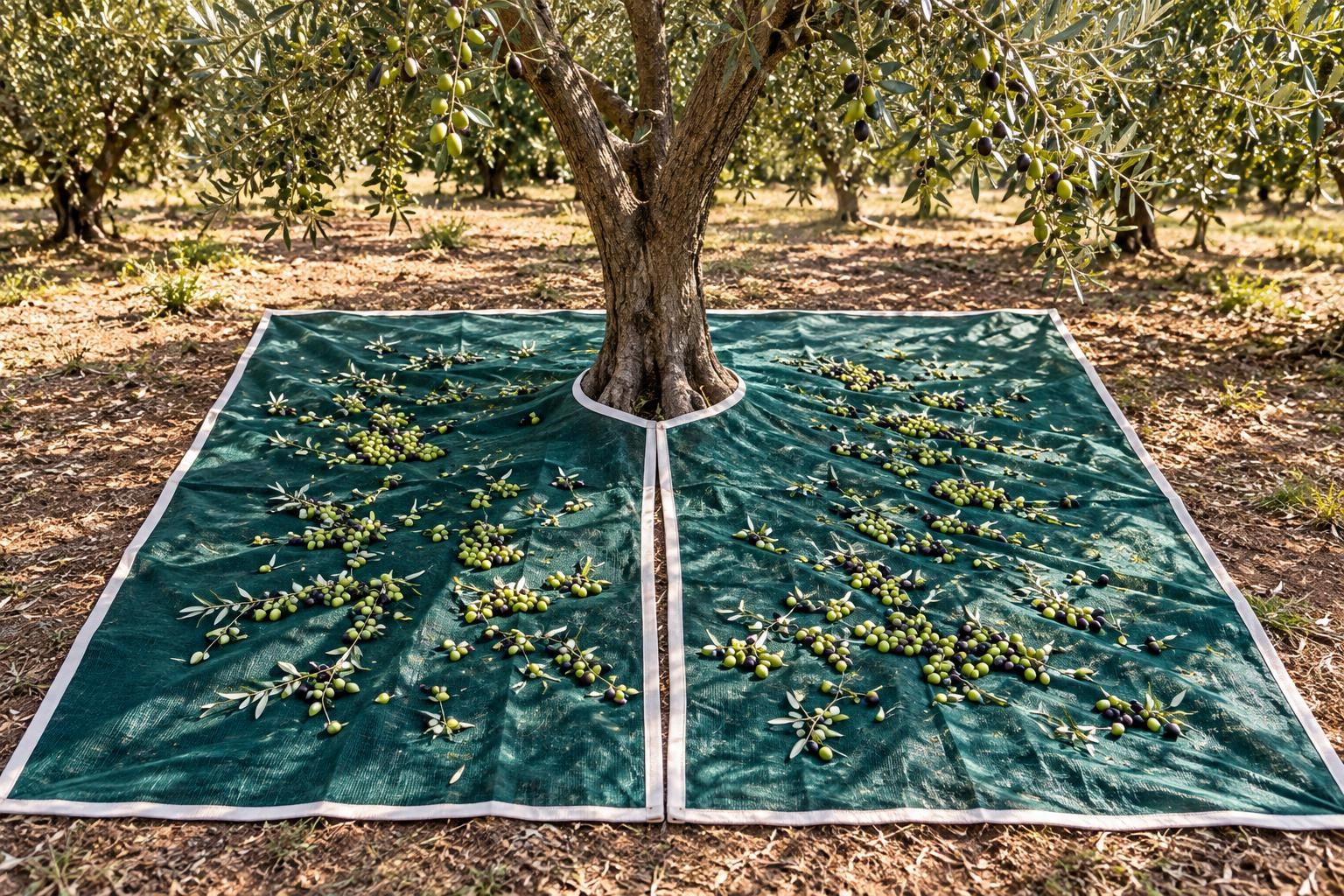 Ağaca Geçirmeli Zeytin Toplama Örtüsü - 75lik - Yeşil - Şeritli Kuşgözü Halkalı 