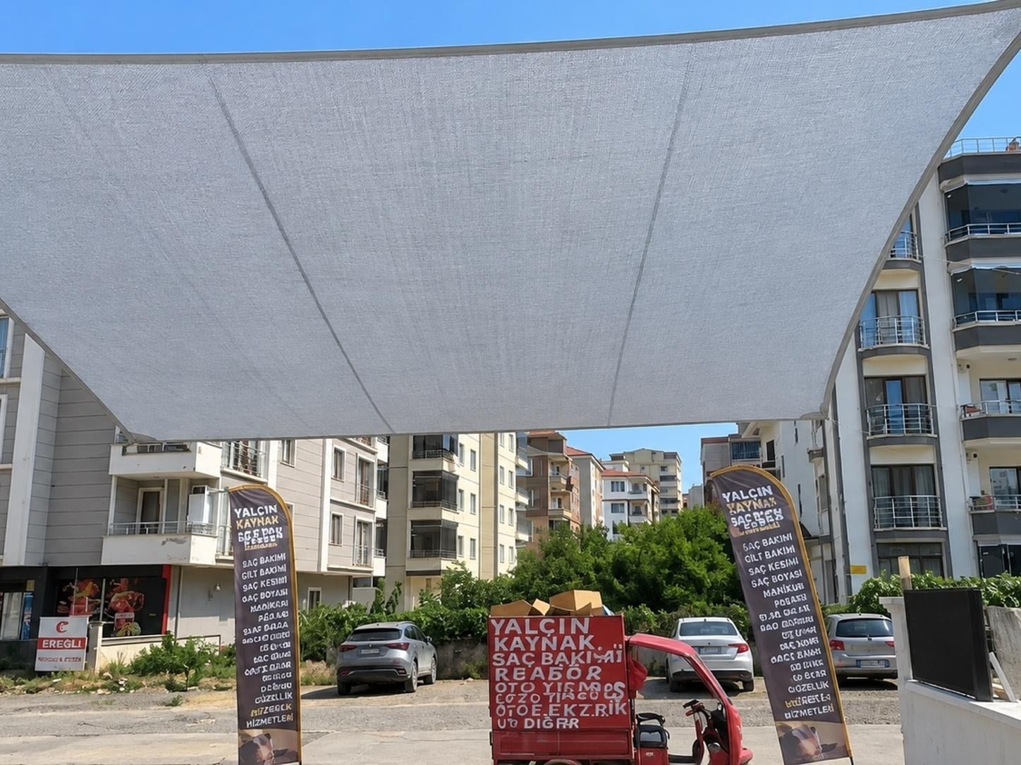 Gölgelik Tente - 95lik Gölgelik File- Gri Renk - Şeritli ve Kuşgözü Halkalı 