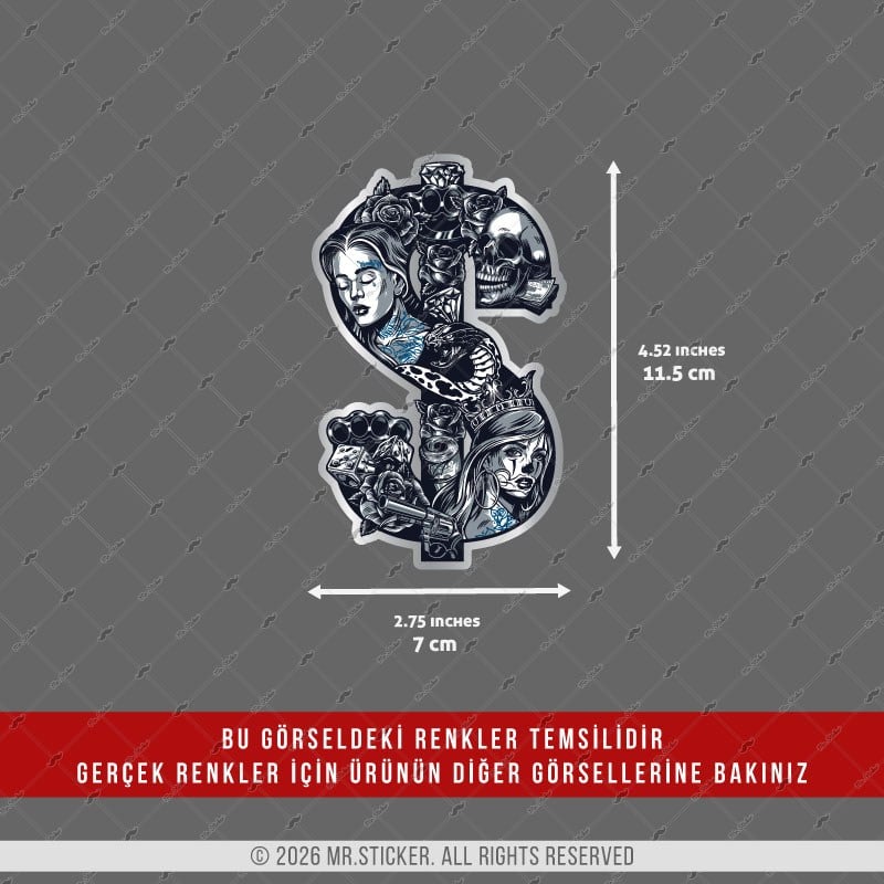 CHR15 Krom Seri Gengsta Motifli Dolar Etiketi