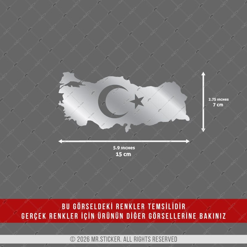 CHR30 Krom Seri Ay Yıldızlı Türkiye Haritası Etiketi