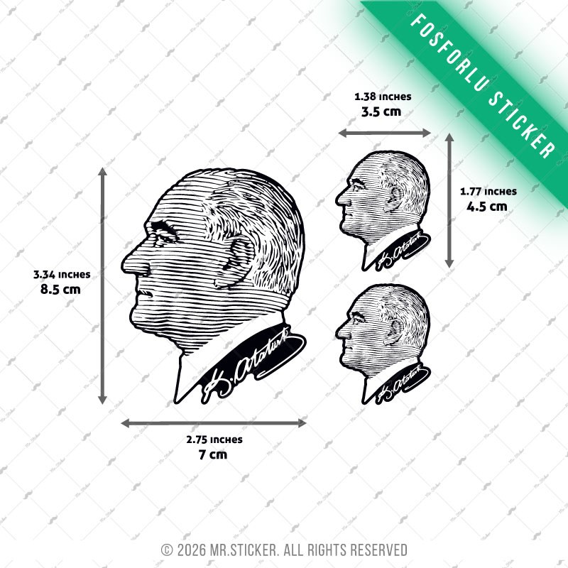 GIDW8 Karanlıkta Işıldayan Ataturk Cizgi Calisma Etiket Seti