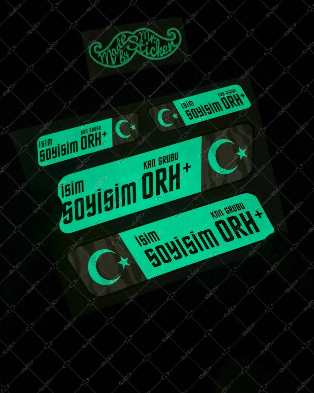 GIDWBT09 Karanlıkta Işıldayan İsme Özel Kan Grubu Etiket Seti 