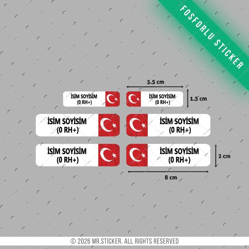 GIDWBT10 Karanlıkta Işıldayan İsme Özel Kan Grubu Etiket Seti 