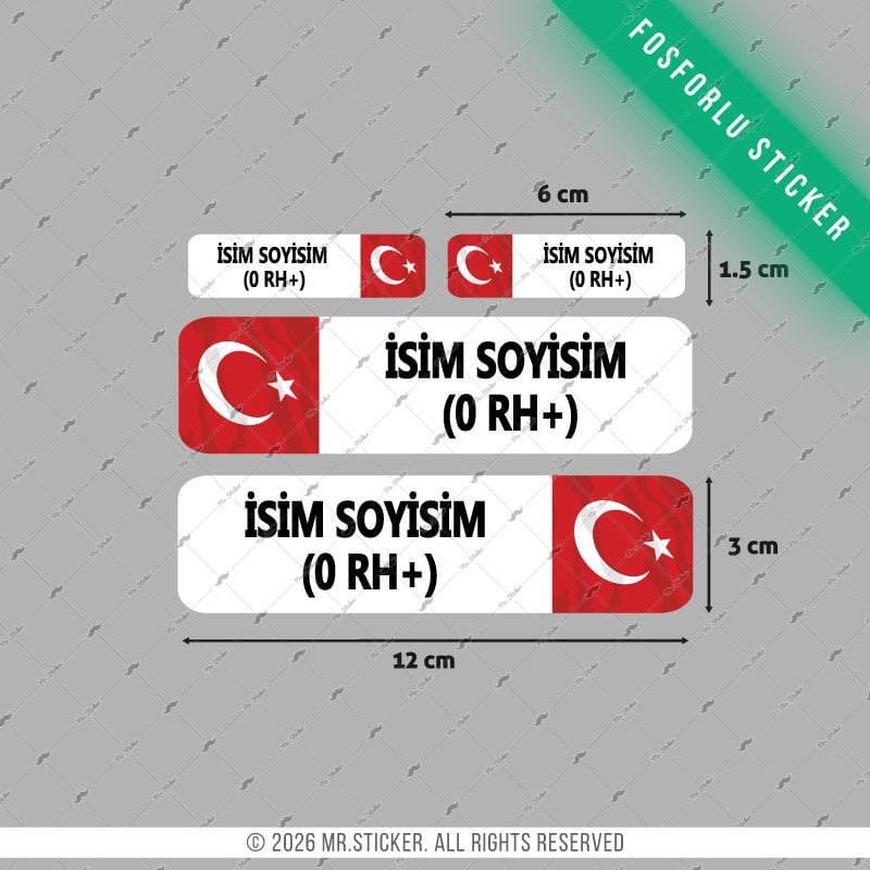 GIDWBT10 Karanlıkta Işıldayan İsme Özel Kan Grubu Etiket Seti 