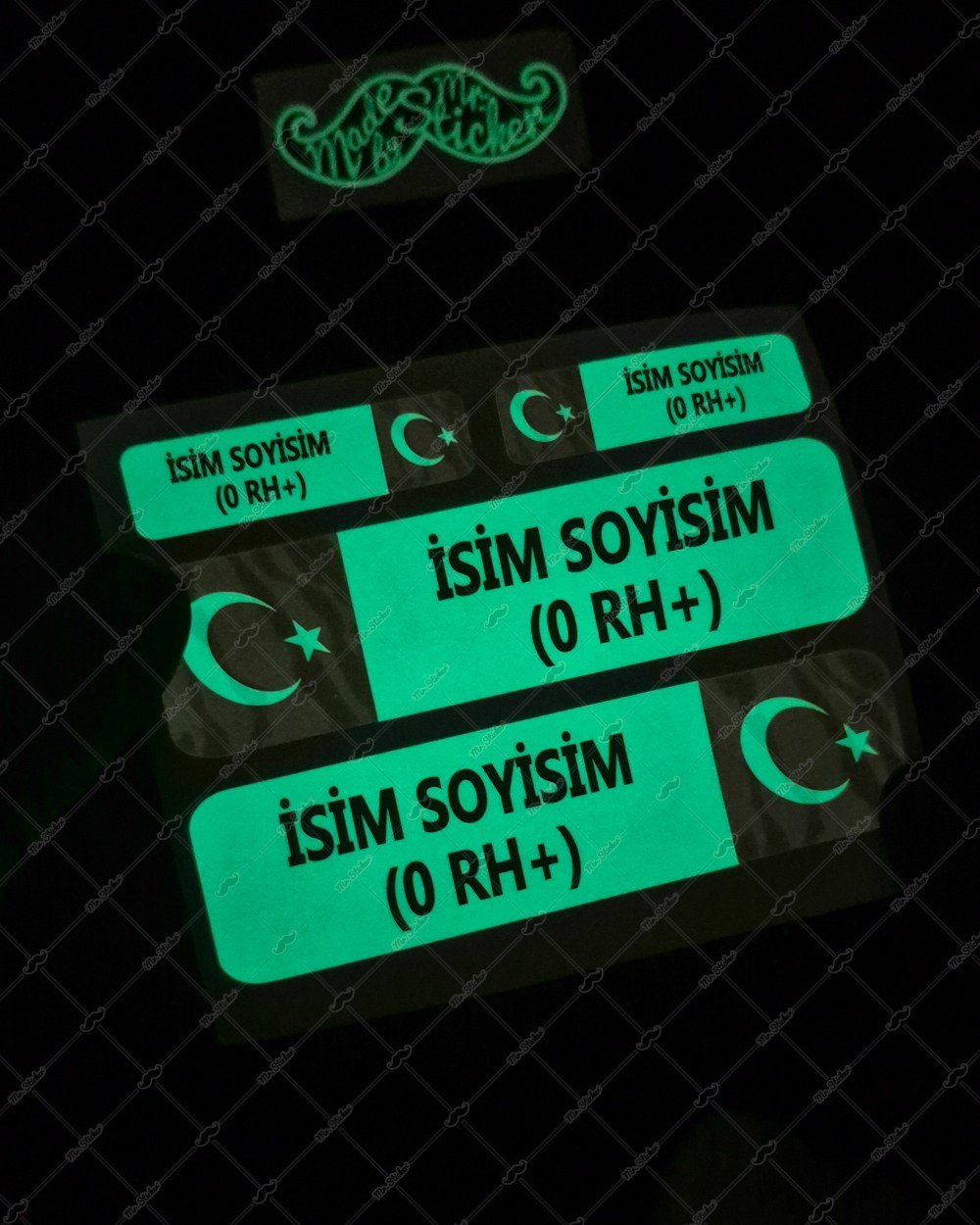 GIDWBT10 Karanlıkta Işıldayan İsme Özel Kan Grubu Etiket Seti 