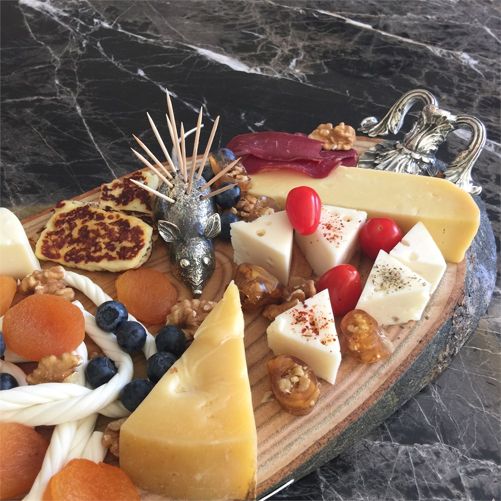 Döküm Kulplu Ahşap Peynir Servisi Tabağı