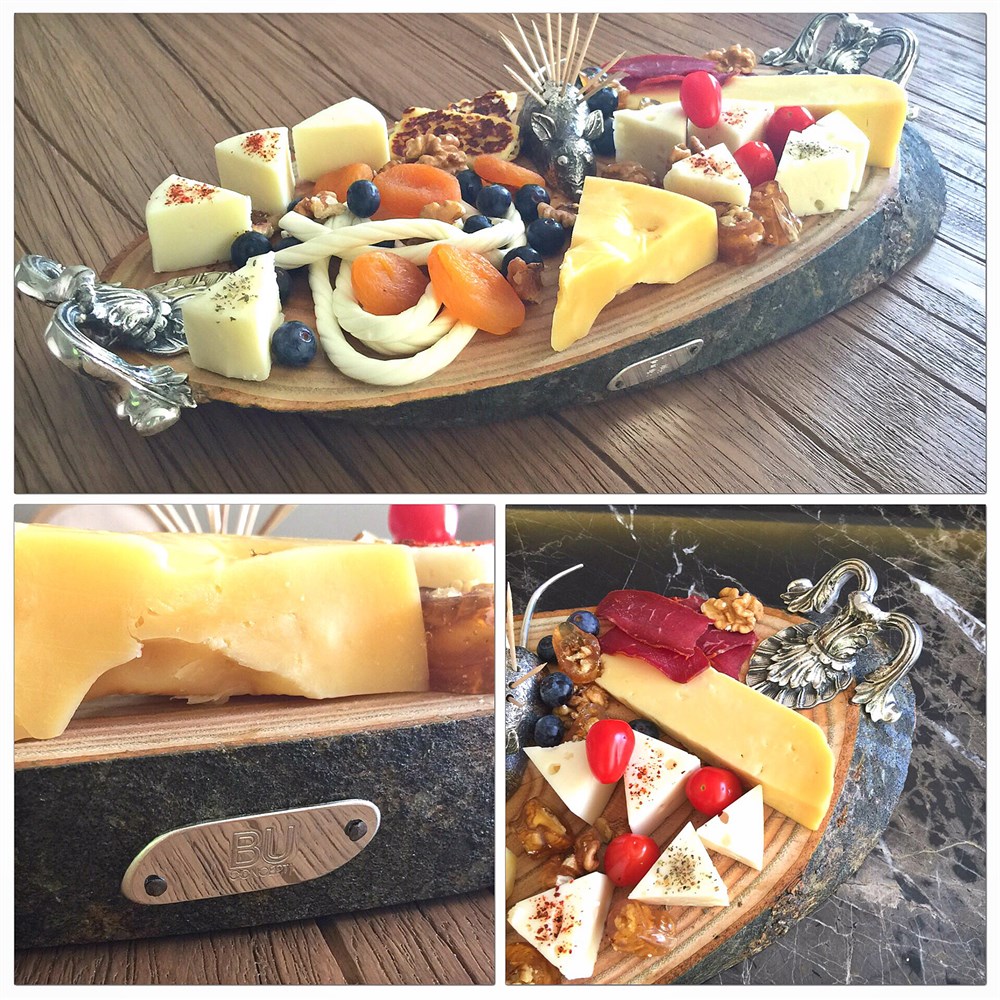 Döküm Kulplu Ahşap Peynir Servisi Tabağı