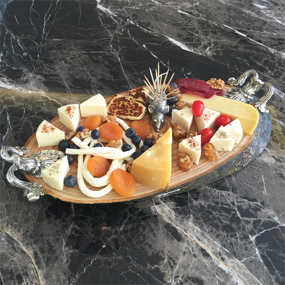 Döküm Kulplu Ahşap Peynir Servisi Tabağı