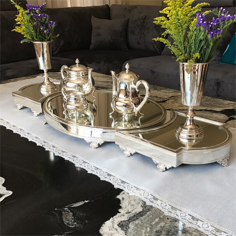 Düz Kenar Üçlü Jardinyer Takımı 