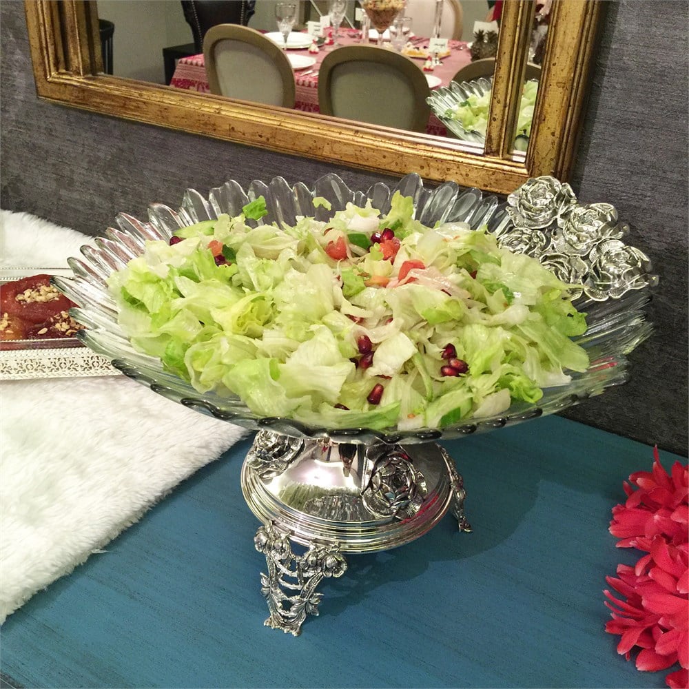 Gül Motifli Camlı Servis