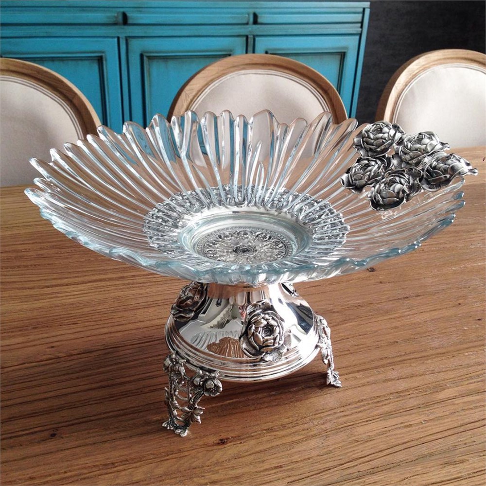 Gül Motifli Camlı Servis