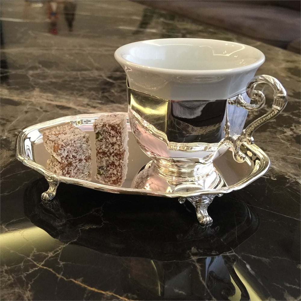 Kahve Sunumu Tuzluk Biberlik Tepsisi Gül Ayak