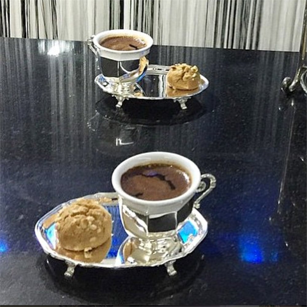 Kahve Sunumu Tuzluk Biberlik Tepsisi Gül Ayak