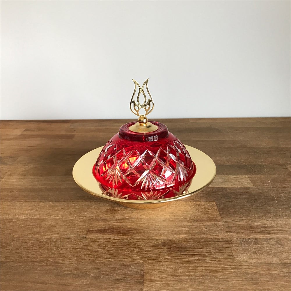 Kesme Kırmızı Cam 18 cm Gold Sahan