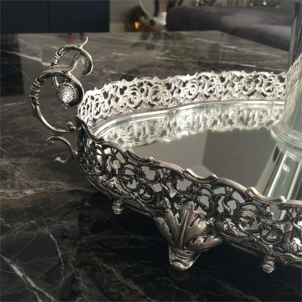 P. Balığı Kesik Oval Aynalı Tepsi 