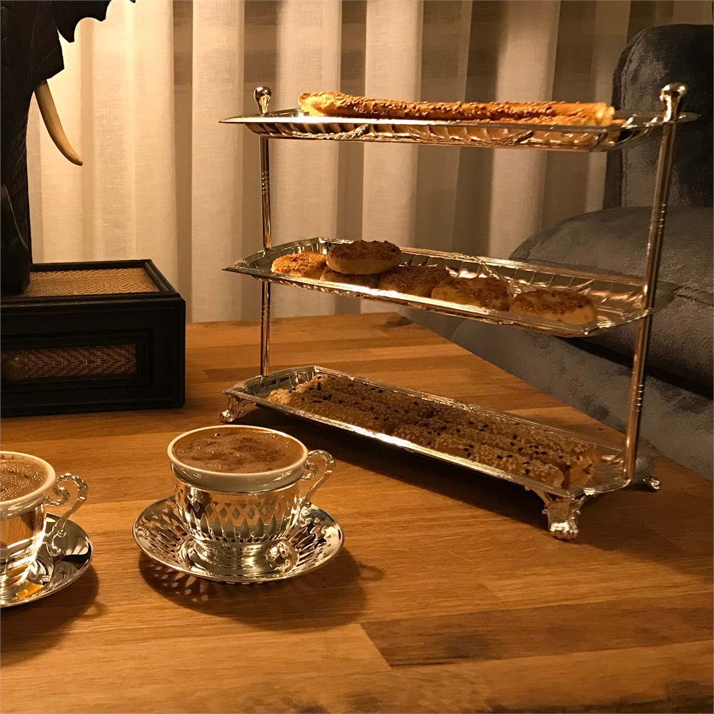Üç Katlı Dikdörtgen İki Çubuklu Paris Servis Makaronluk