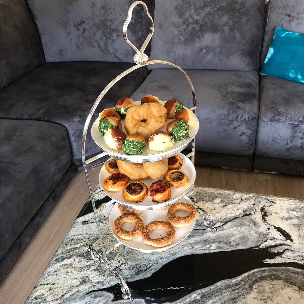 Üç Katlı Yuvarlak Servis Standı