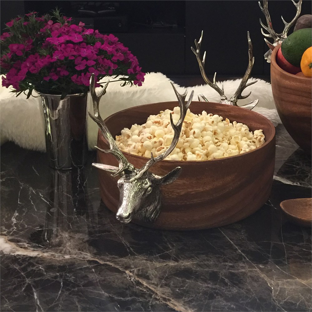 Yuvarlak Ahşap Geyikli Servis