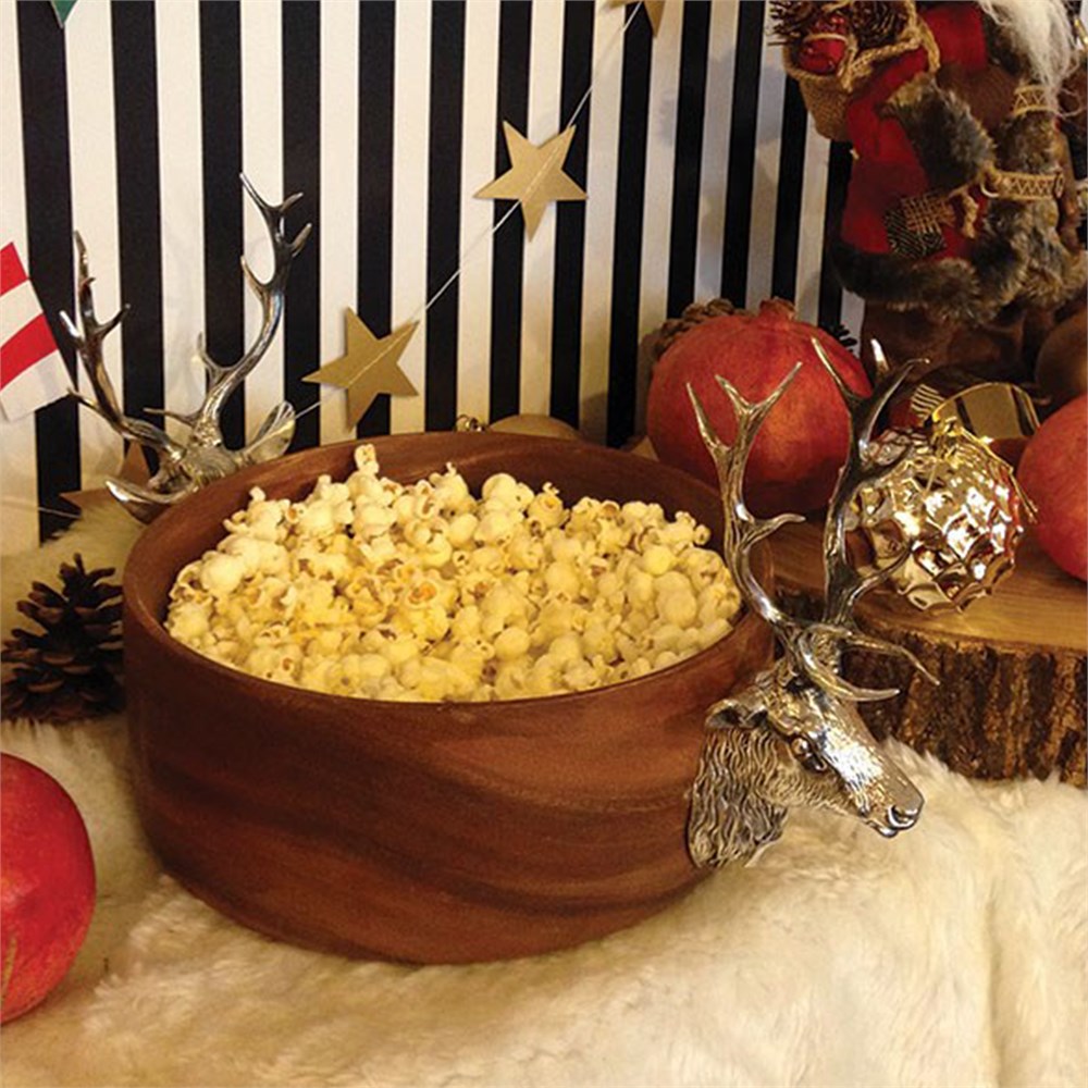 Yuvarlak Ahşap Geyikli Servis