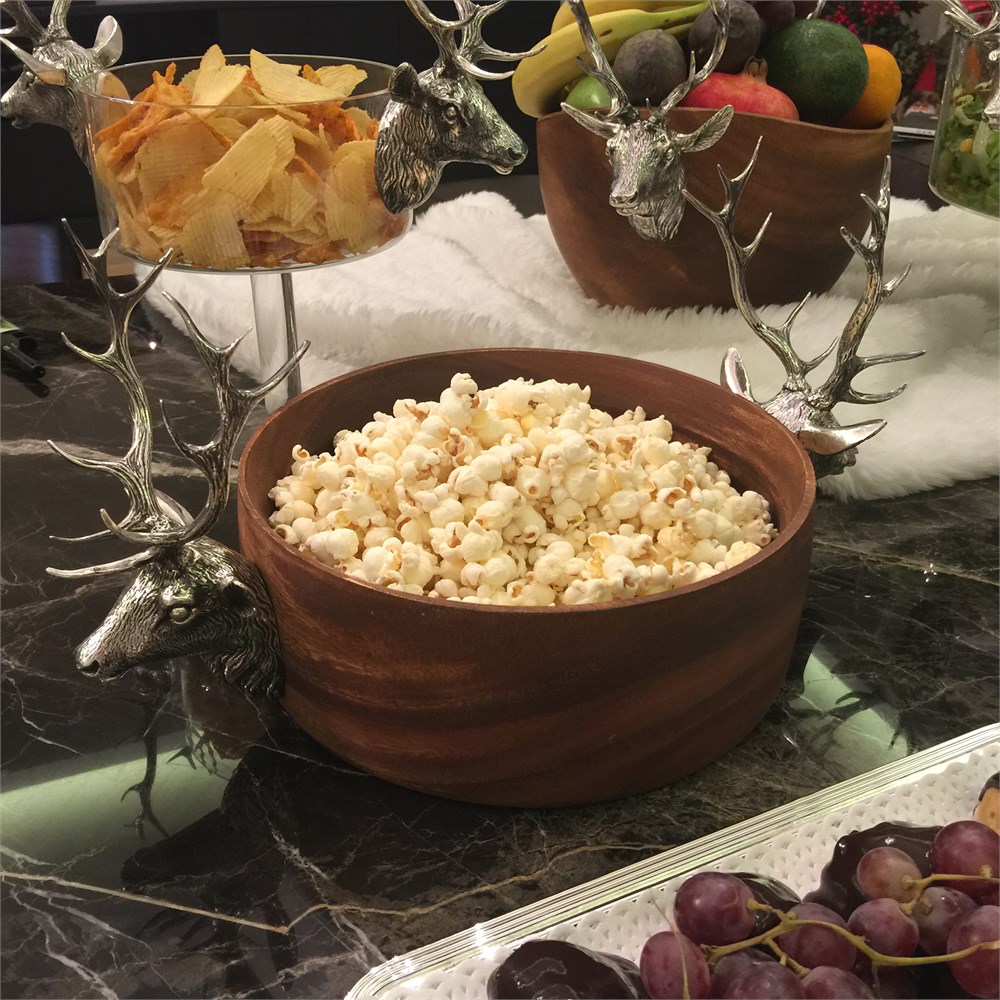 Yuvarlak Ahşap Geyikli Servis