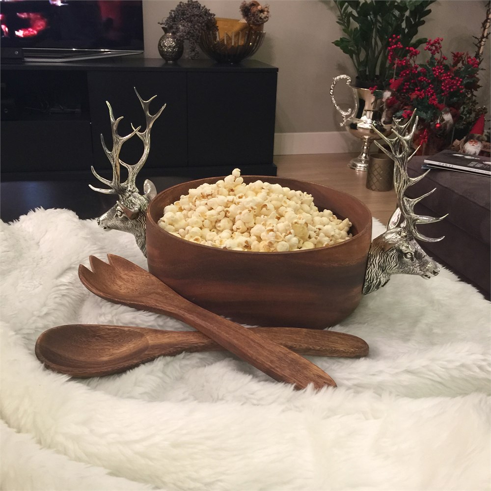 Yuvarlak Ahşap Geyikli Servis