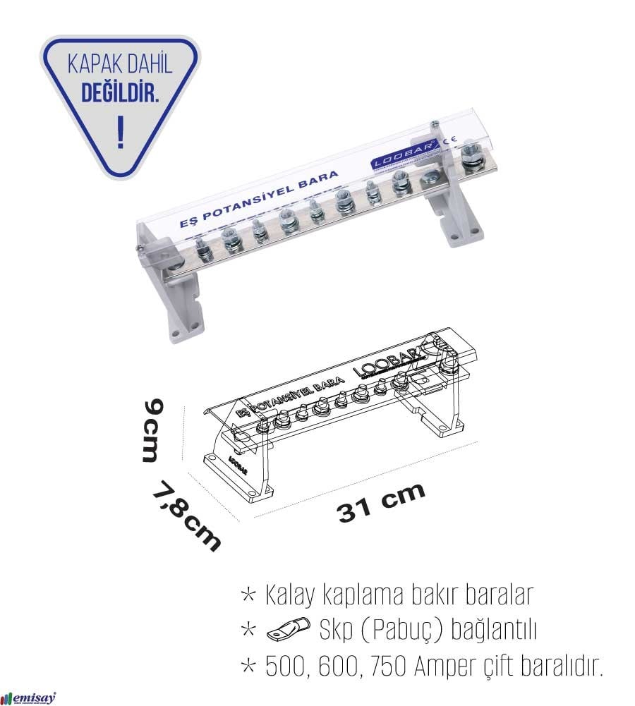 1 KUTUP - 400A (1/8 SKP,Giris-Çikisli ) KALAYLI BAKIR BARA (30x5mm)