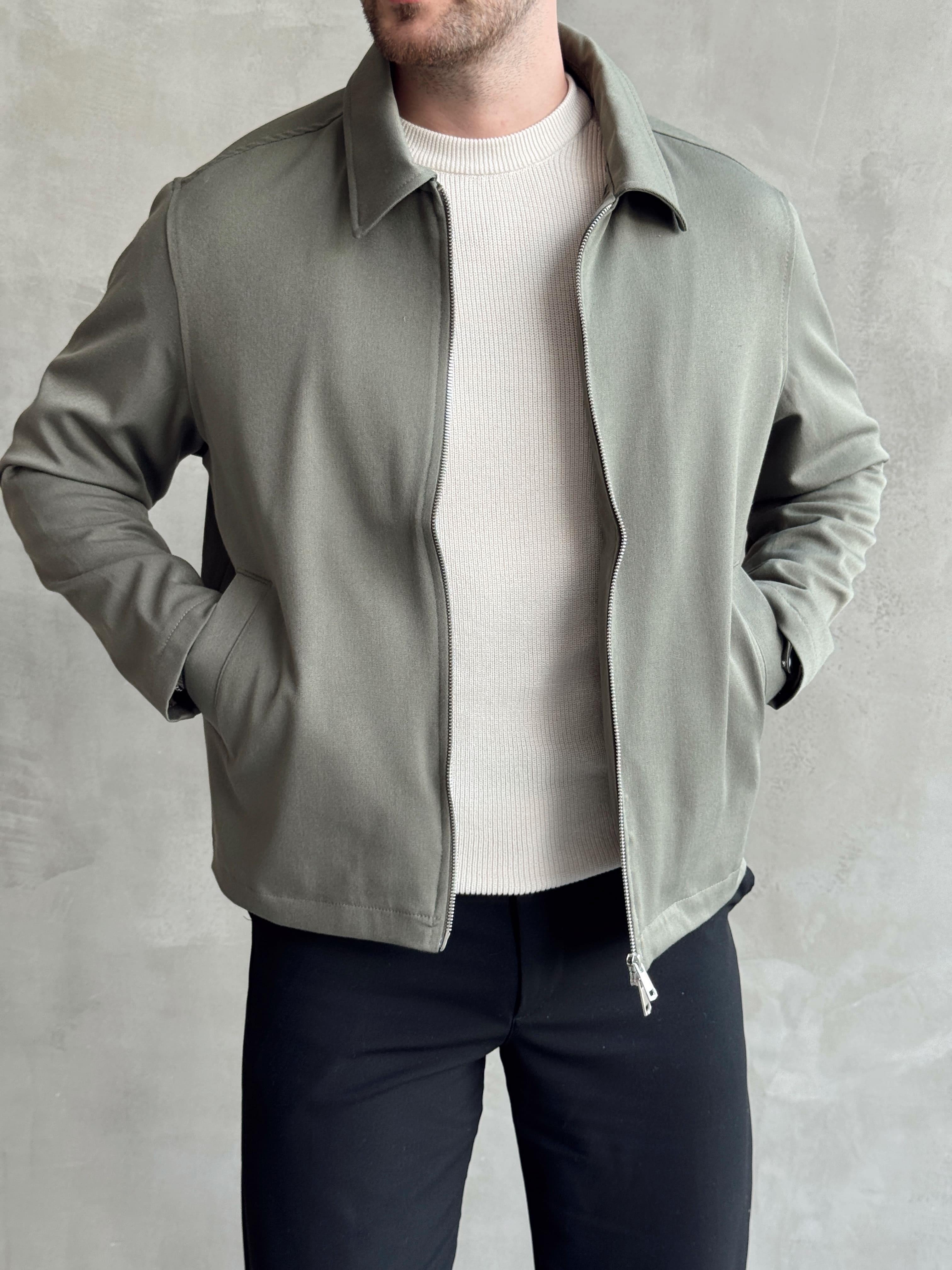 Erkek Premium Koleksiyon Oversize Kalıp Çift Fermuarlı Düz Gabardin Kumaş Ceket - Kahverengi