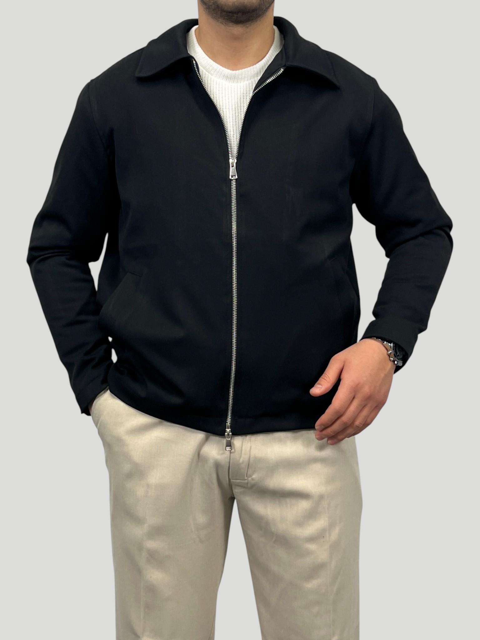 Erkek Premium Koleksiyon Oversize Kalıp Çift Fermuarlı Düz Gabardin Kumaş Ceket - Siyah