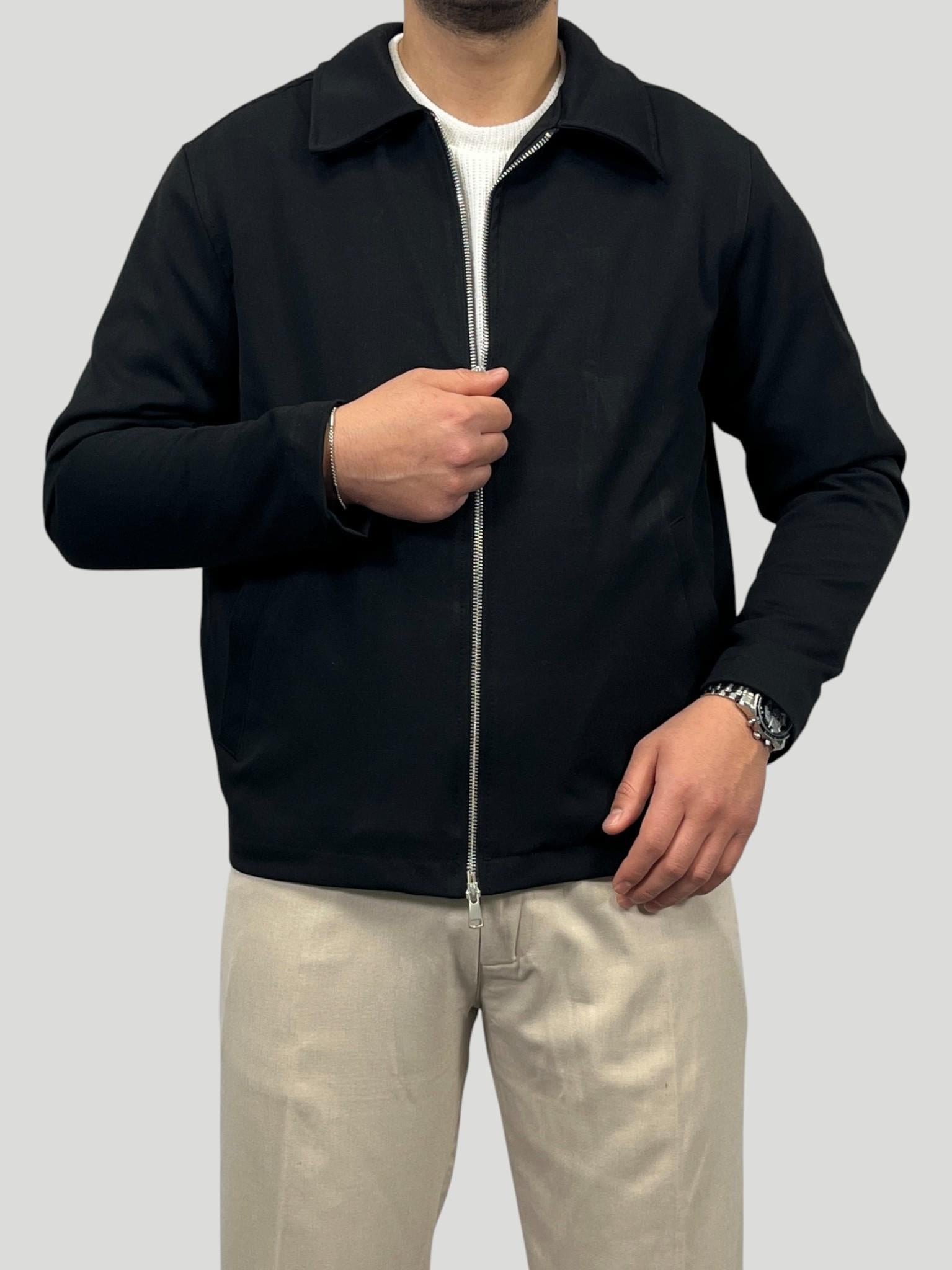 Erkek Premium Koleksiyon Oversize Kalıp Çift Fermuarlı Düz Gabardin Kumaş Ceket - Siyah