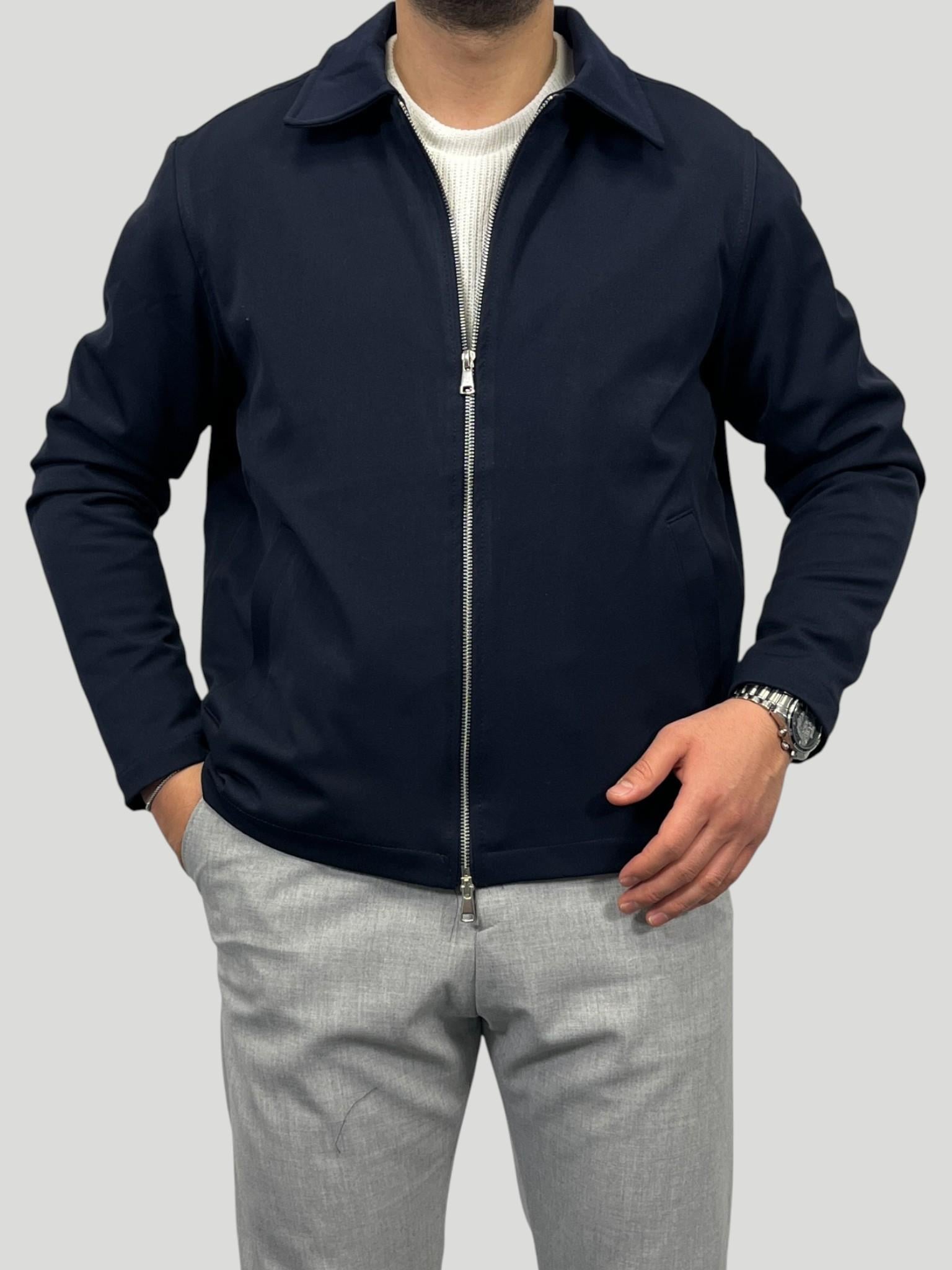 Erkek Premium Koleksiyon Oversize Kalıp Çift Fermuarlı Düz Gabardin Kumaş Ceket - Lacivert