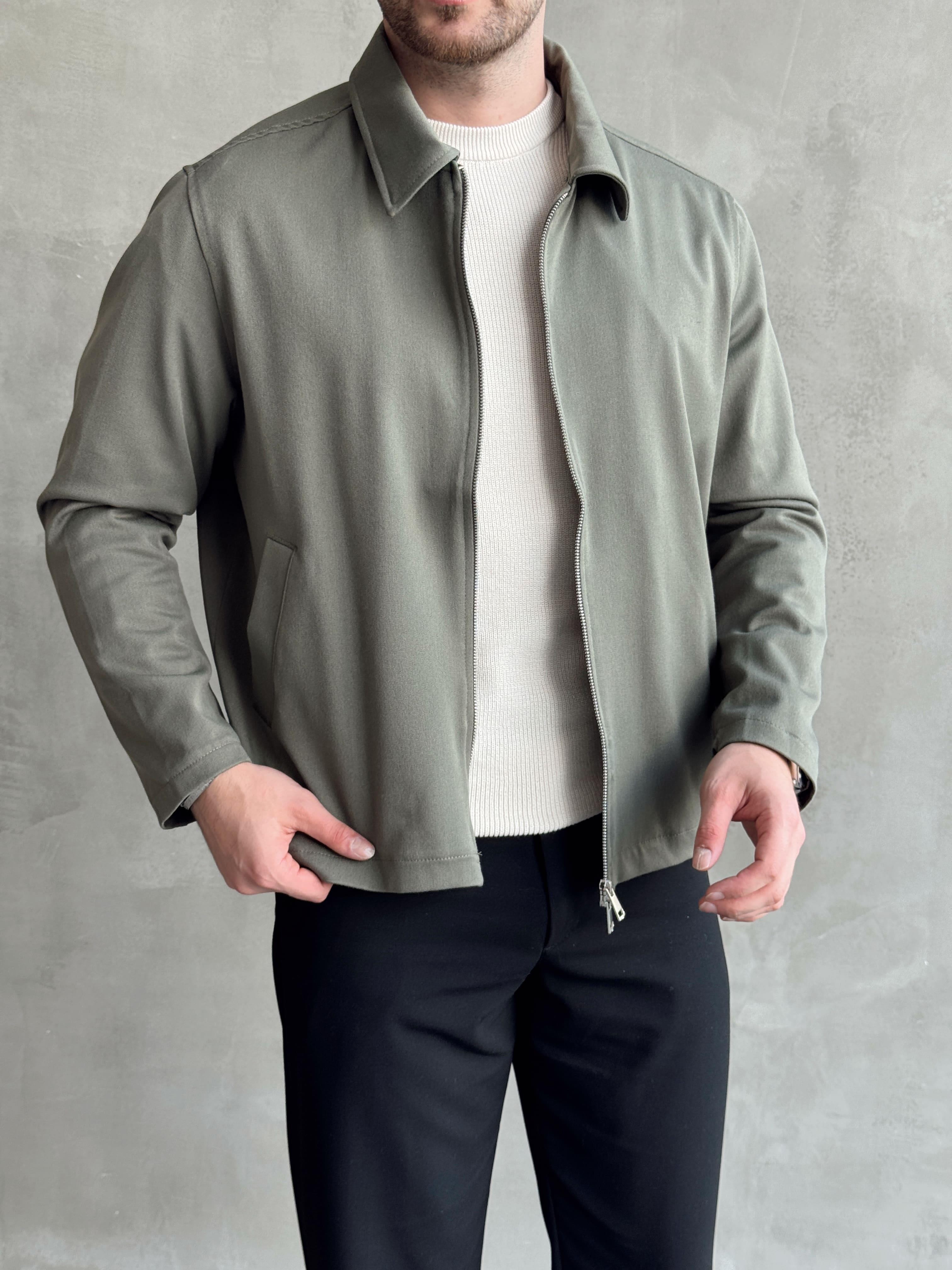 Erkek Premium Koleksiyon Oversize Kalıp Çift Fermuarlı Düz Gabardin Kumaş Ceket - Kahverengi