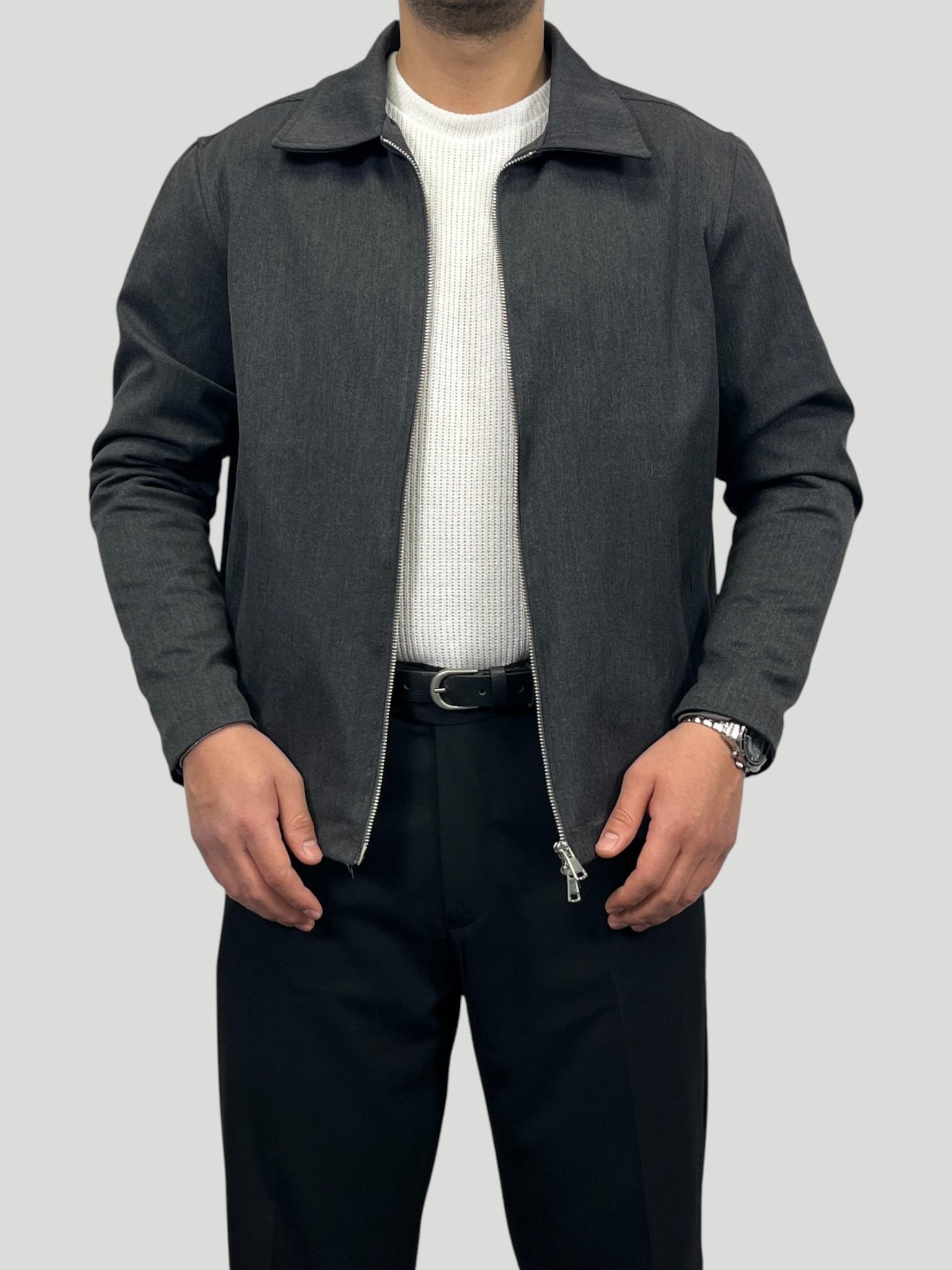 Erkek Premium Koleksiyon Oversize Kalıp Çift Fermuarlı Düz Gabardin Kumaş Ceket - Füme
