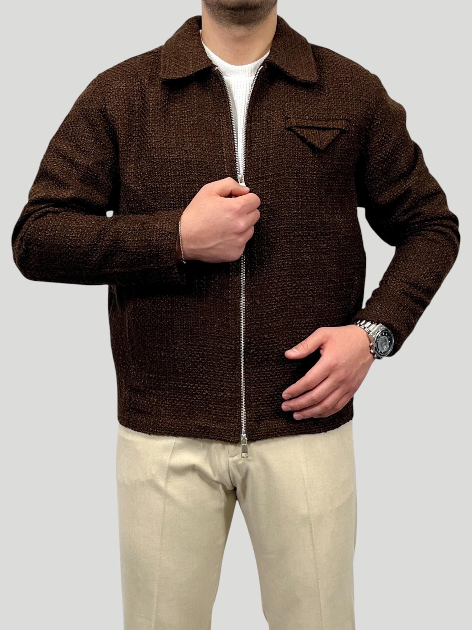 Erkek Premium Seri Oversize Kalıp Zengin Dokulu Tam Astarlı Ceket - Kahverengi