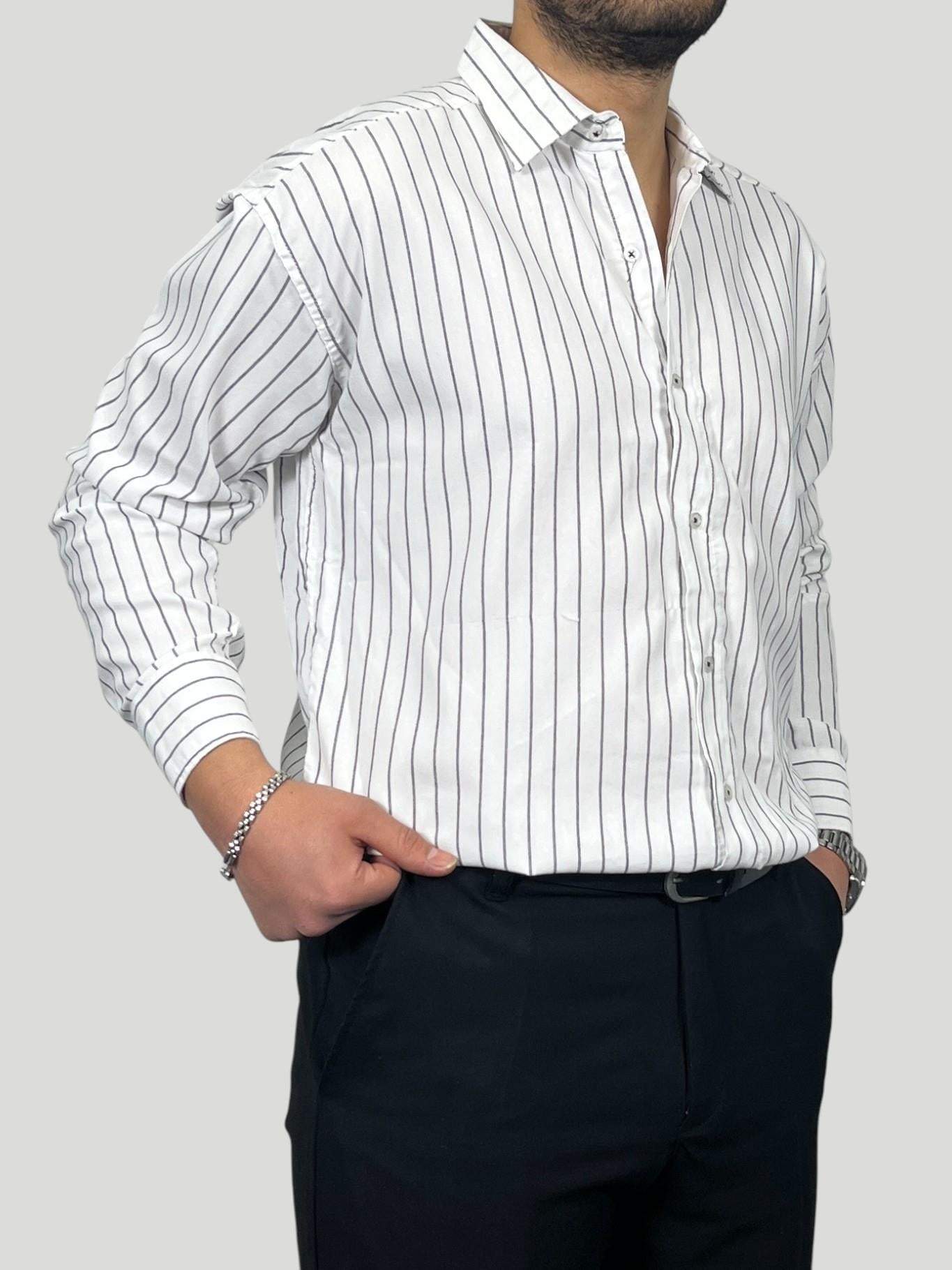 Havanna Premium Çizgili Oversize Gömlek - Beyaz