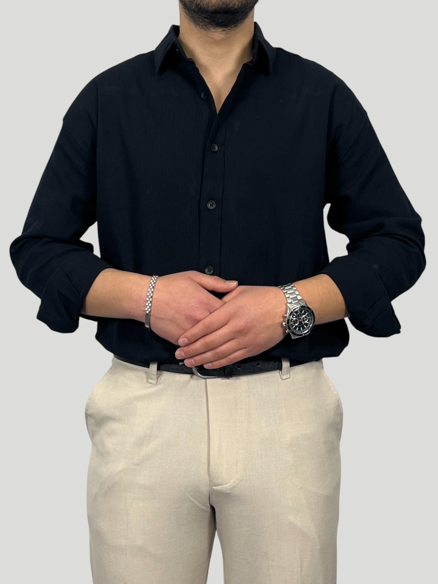 Havanna Premium Kalite Oversize Kırınkıl Gömlek - Siyah