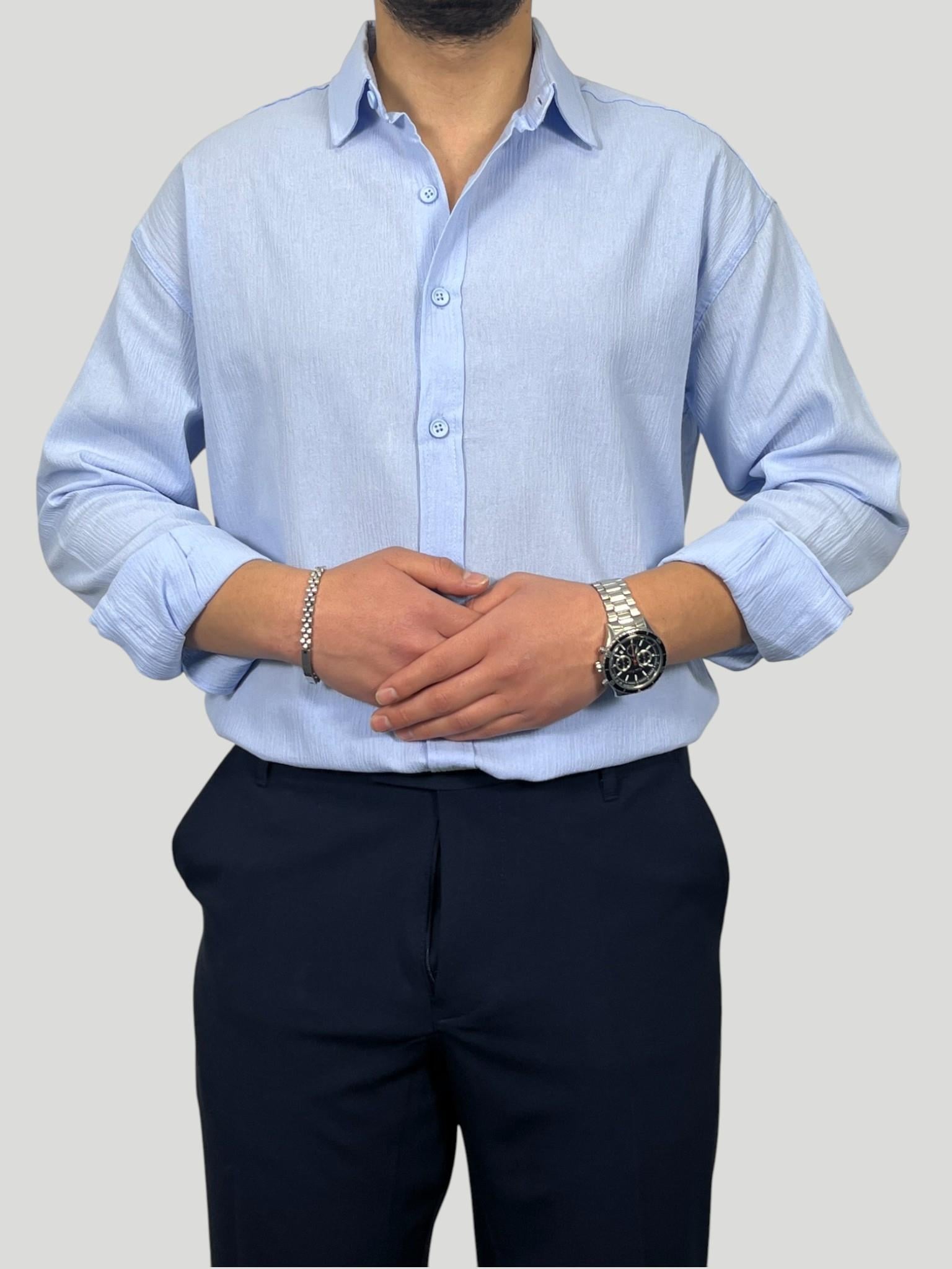 Havanna Premium Kalite Oversize Kırınkıl Gömlek - Bebe Mavi