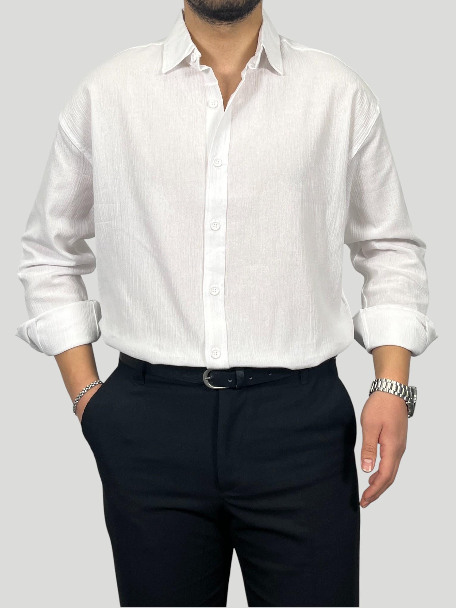 Havanna Premium Kalite Oversize Kırınkıl Gömlek - Beyaz