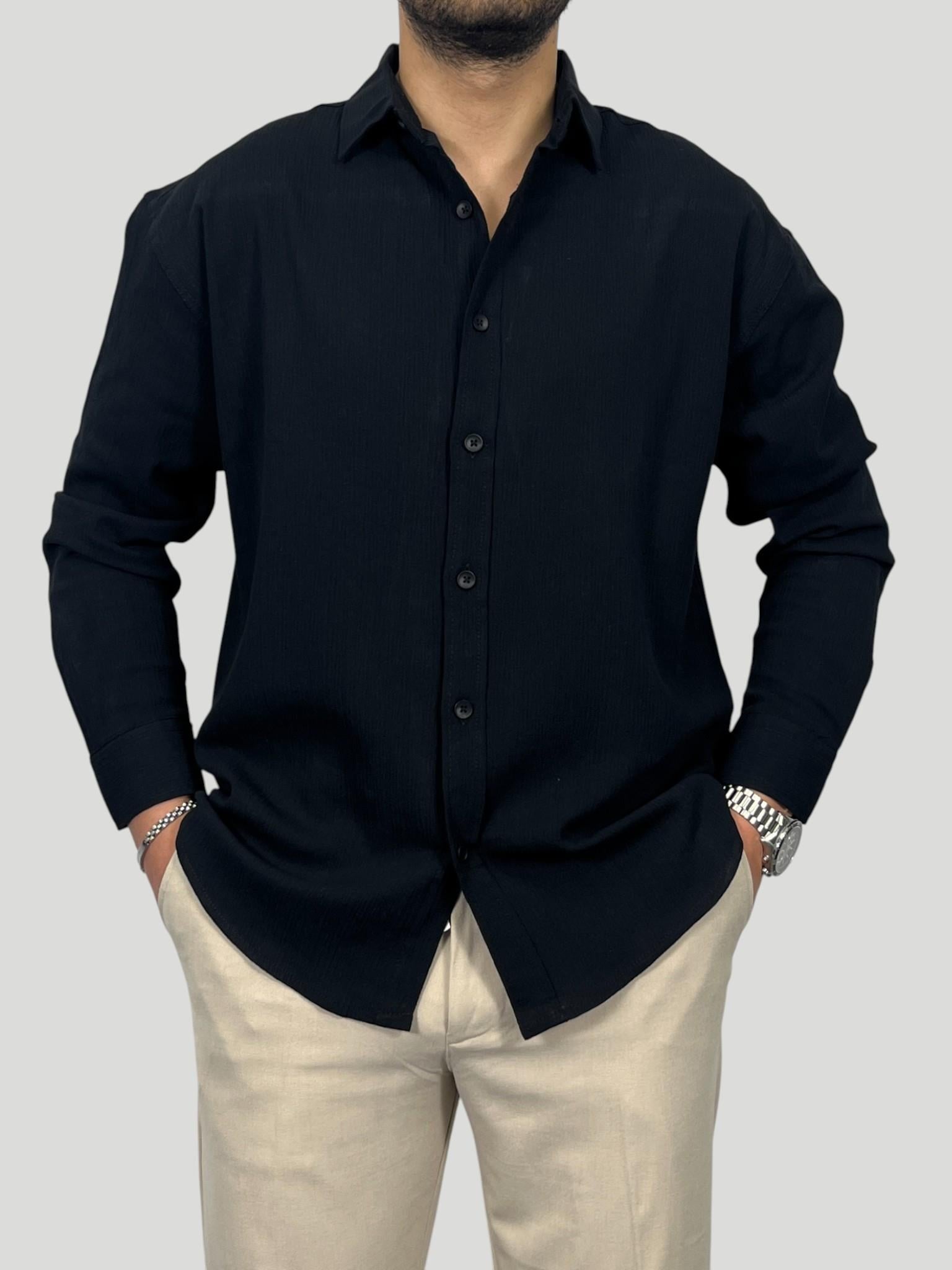 Havanna Premium Kalite Oversize Kırınkıl Gömlek - Siyah