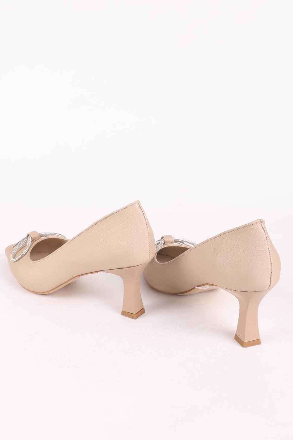 Kadın Alçak Topuklu Abiye Ayakkabı Ten Saten